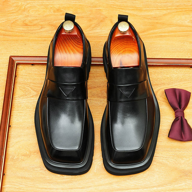Men's Square Toe Chunky Sole Leather Loafers