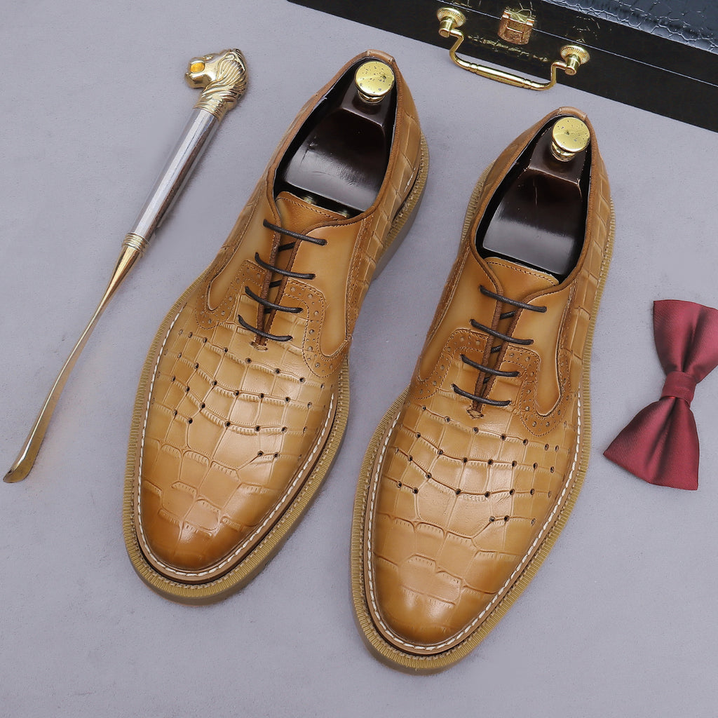 Men's Croc Embossed Leather Chunky Lug Sole Perforated Oxfords