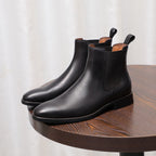 Pointed Plain Toe Leather Chelsea Boots for Men