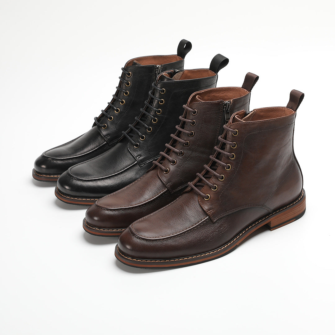 Men's Leather Moc Toe Side-Zip Lace-Up Ankle Boots