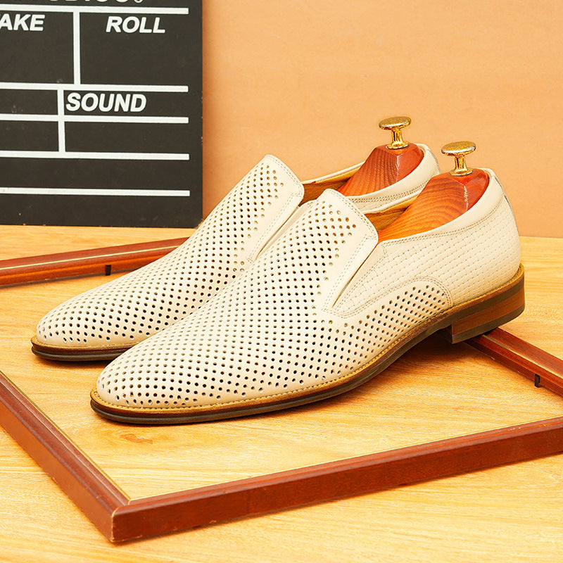 Men's Dot-Pattern Leather Slip-On Dress Loafers