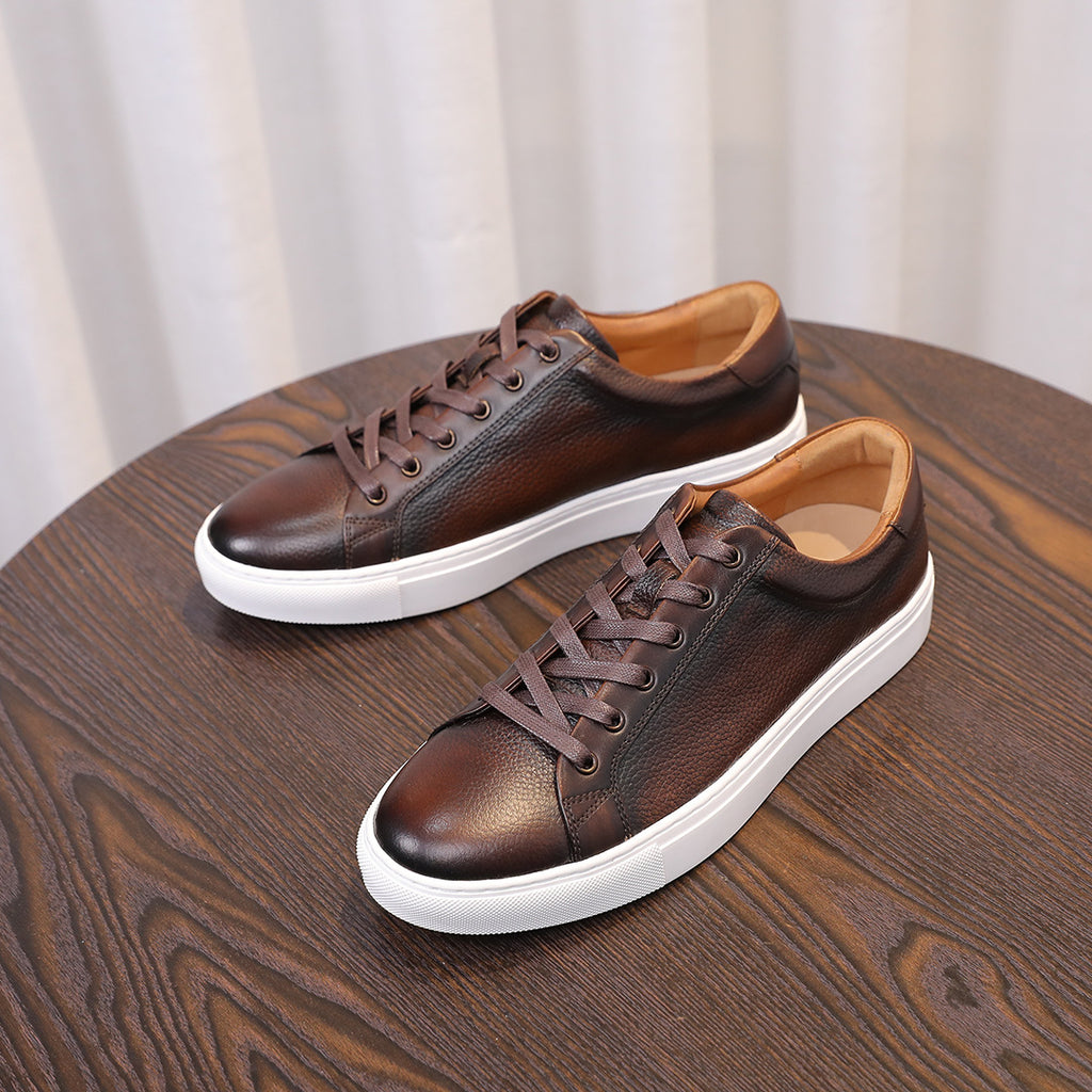 Men's Premium Pebbled Leather Burnished Sneakers