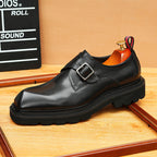 Men's Polished Square Toe Chunky Sole Single Monk Shoes
