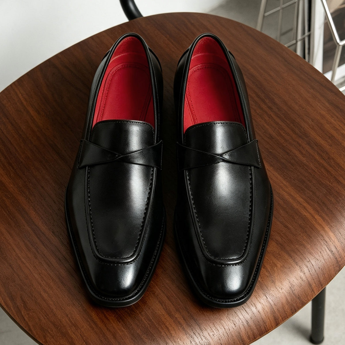 Men's Burnished-Style Leather Formal Dress Loafers