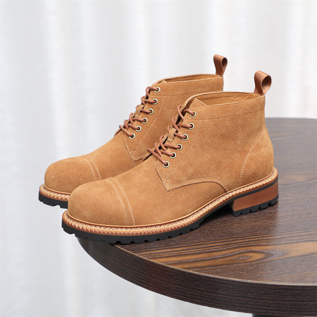 Cap Toe Suede Lug Sole Ankle Boots for Men