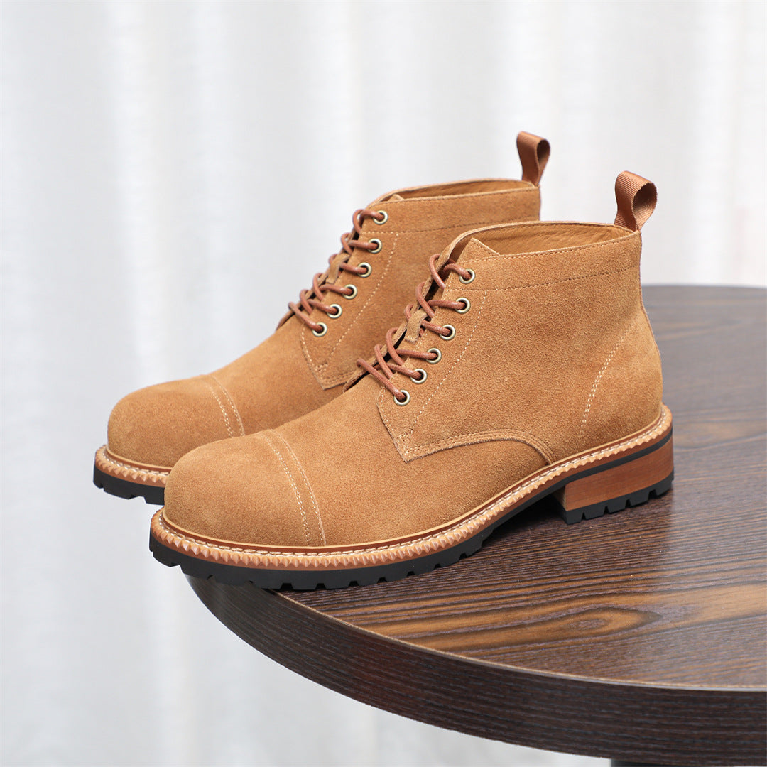 Cap Toe Suede Lug Sole Ankle Boots for Men