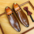 Men's Croc Embossed Pointed Toe Leather Loafers