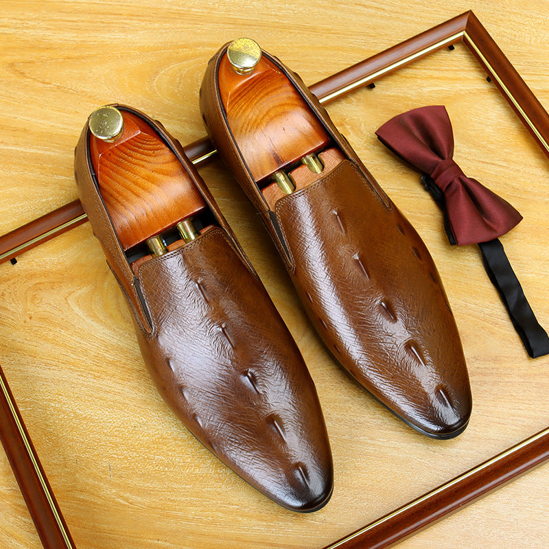 Men's Croc Embossed Pointed Toe Leather Loafers