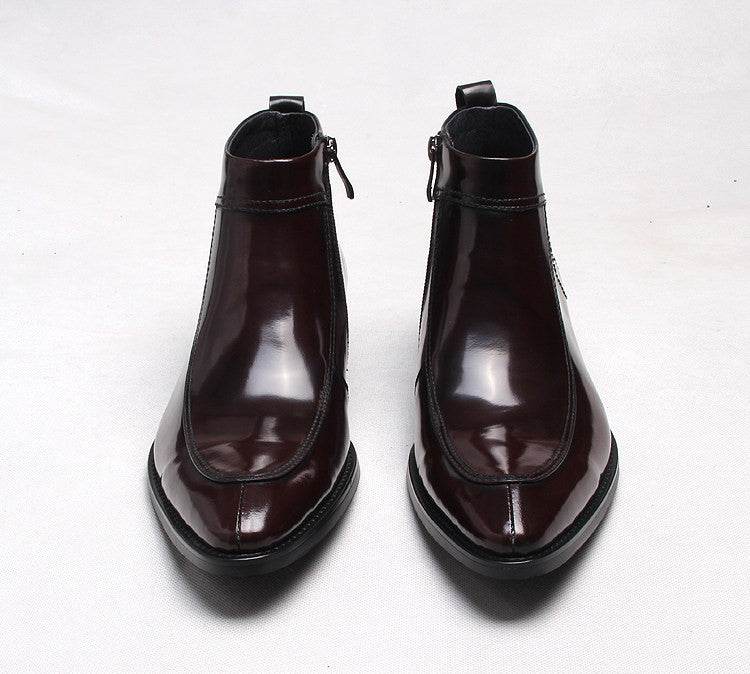 Men's leather ankle boots with side-zip, thick sole, dark brown