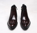 Men's leather ankle boots with side-zip, thick sole, dark brown