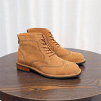 Wingtip Brogue Suede Back-Zip Lace-Up Boots for Men
