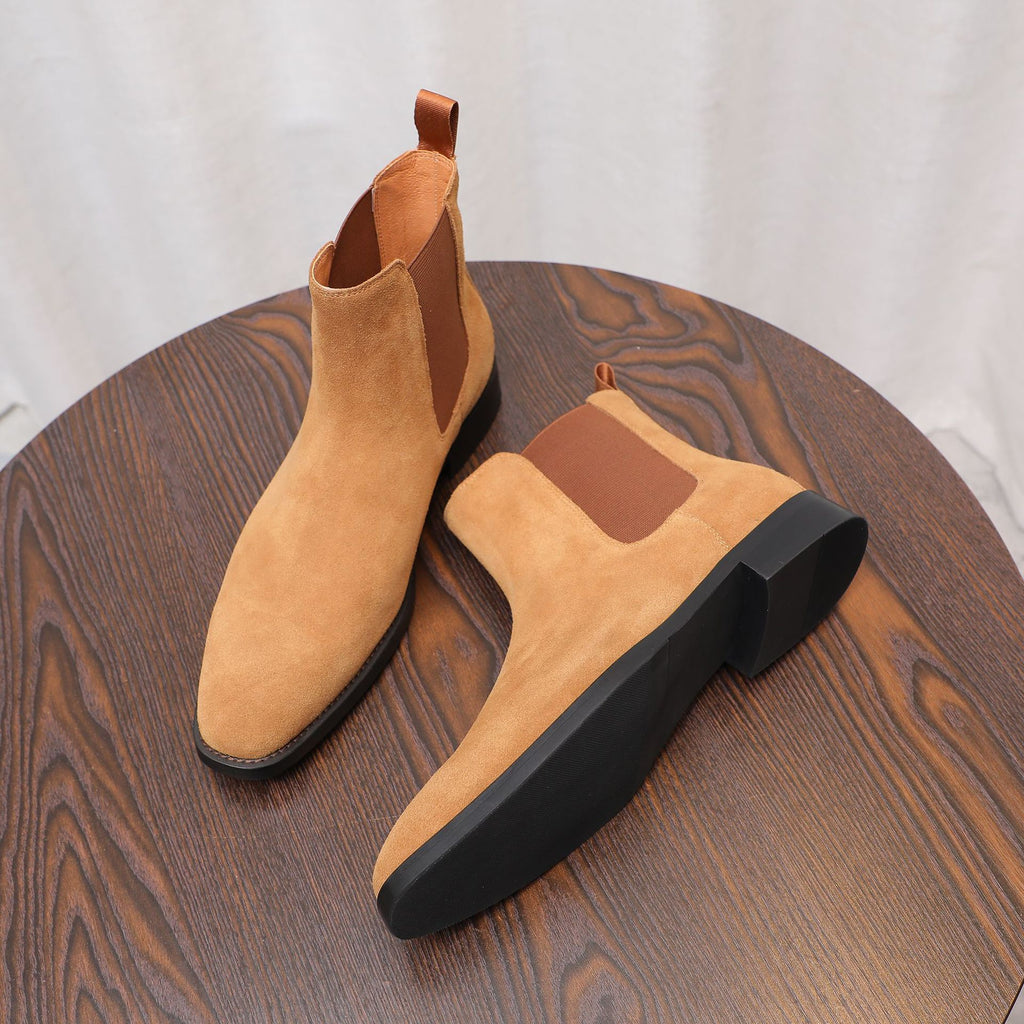 Men's Suede Chisel Plain Toe Elastic Chelsea Dress Boots
