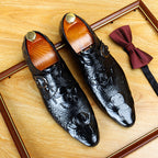 Men's Croc Embossed Pointed Toe Single Monk Leather Shoes