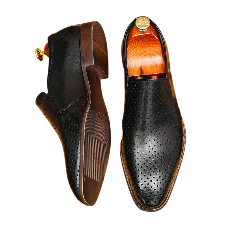 Men's Perforated Dot Pattern Leather Loafers