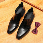 Men's Business Casual Pointed Chelsea Boots - Leather Slip-On