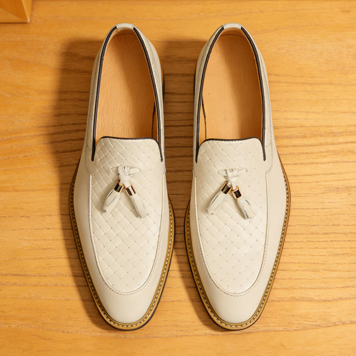 Men's Woven-Pattern Leather Tassel Wedding Dress Loafers