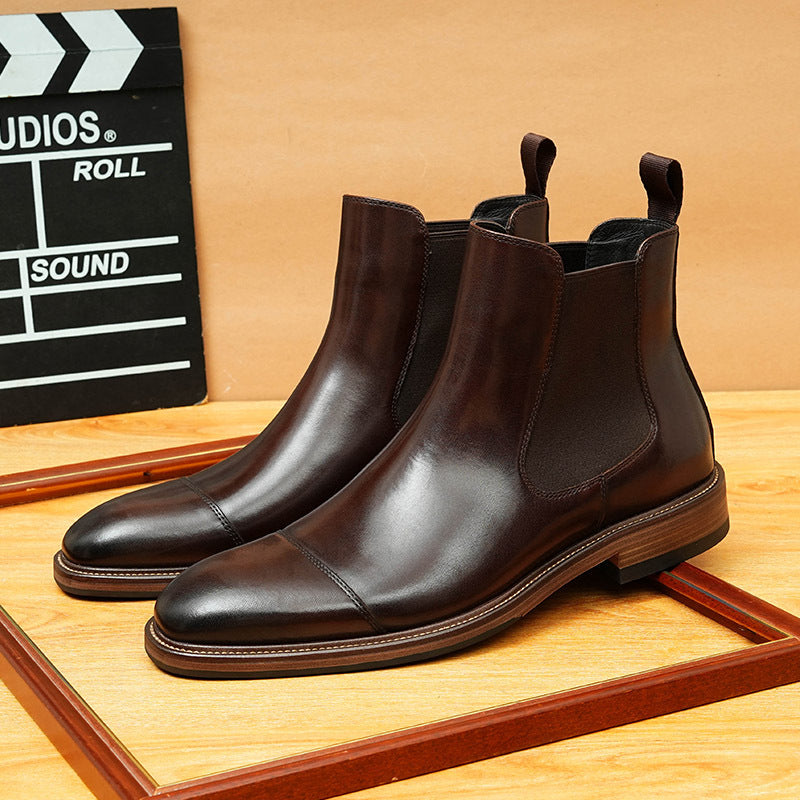 Men's Classic Cap Toe Slip-On Leather Chelsea Boots