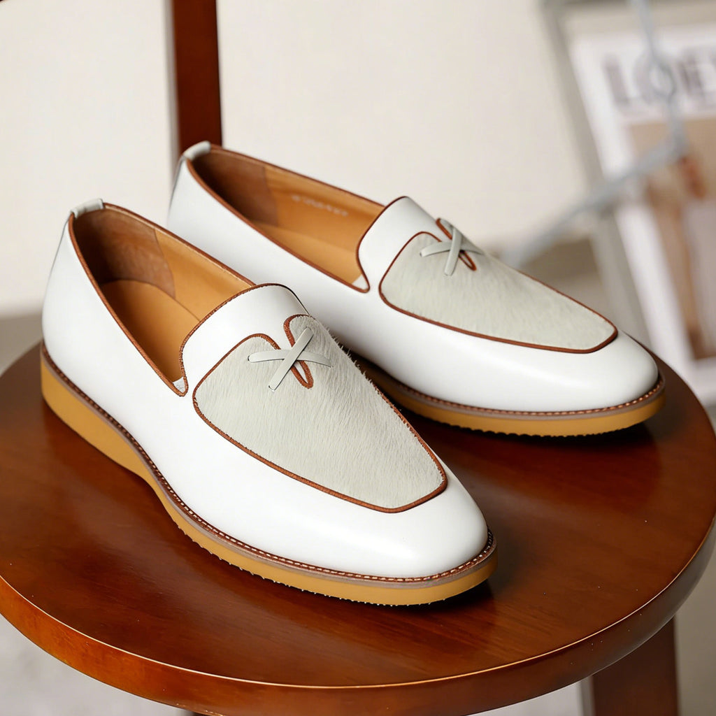 Men's Textured Leather Thick Sole Casual Dress Loafers