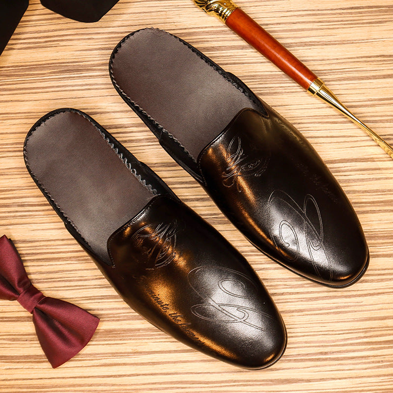 Men's Carved Leather Closed-Toe Mule Loafers