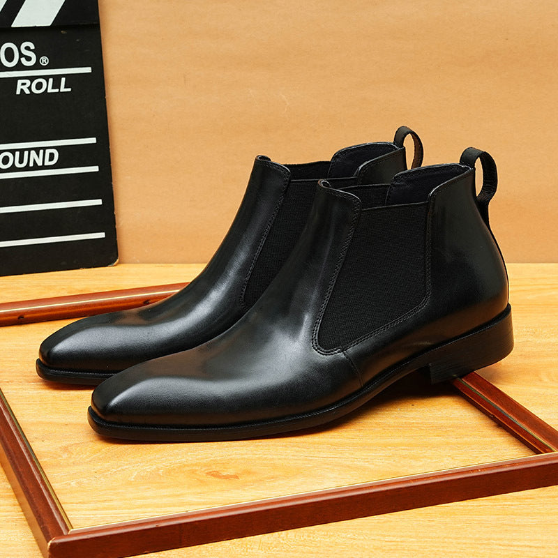Men's Genuine Leather Slip-On Chelsea Dress Boots