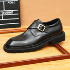 Men's Smooth Square Toe Single Monk Strap Leather Shoes