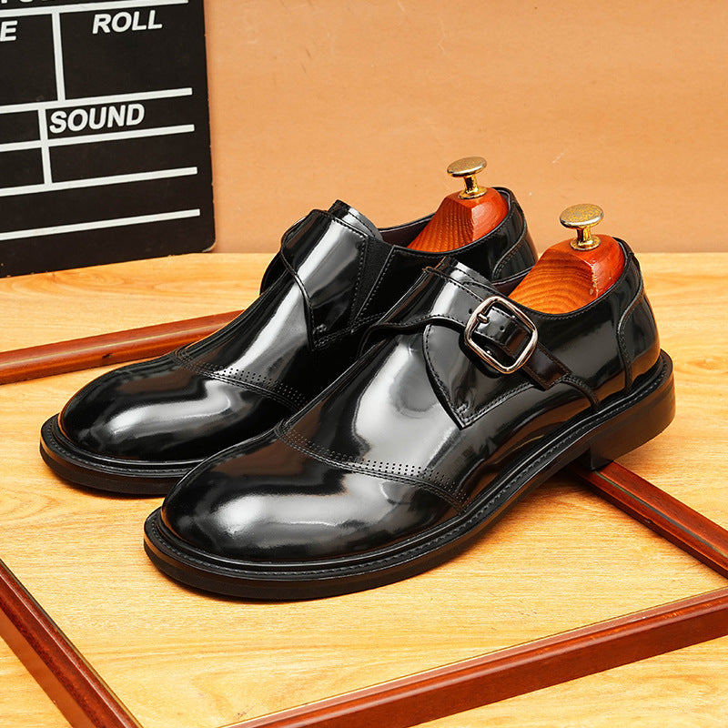 Men's Classic Round Toe Single Monk Strap Leather Formal Shoes