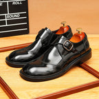 Men's Classic Round Toe Single Monk Strap Leather Formal Shoes