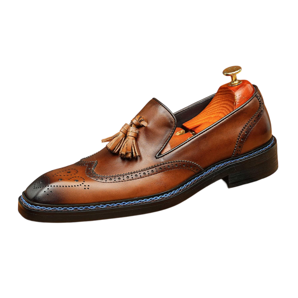 Men's Classic Brogue Tassel Square Toe Leather Loafers