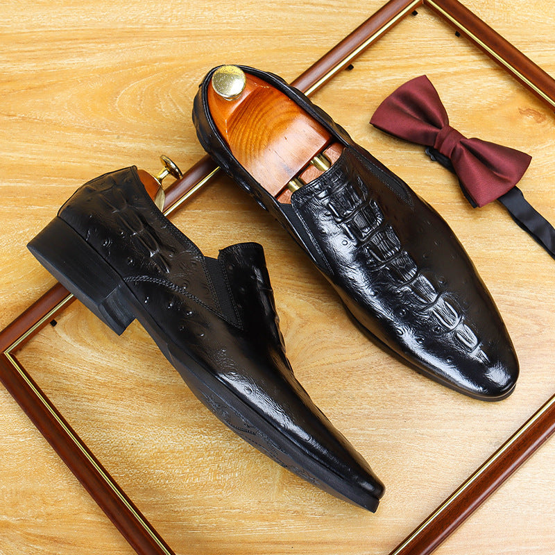 Men's Crocodile Embossed Pointed Toe Dress Loafers