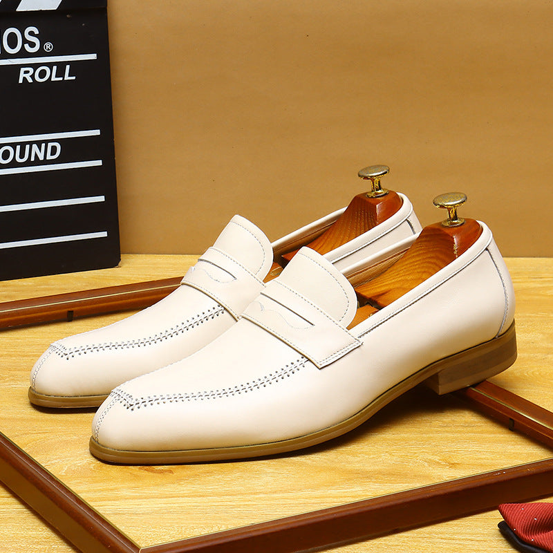 Men's Beige Pointed Toe Wedding Dress Loafers