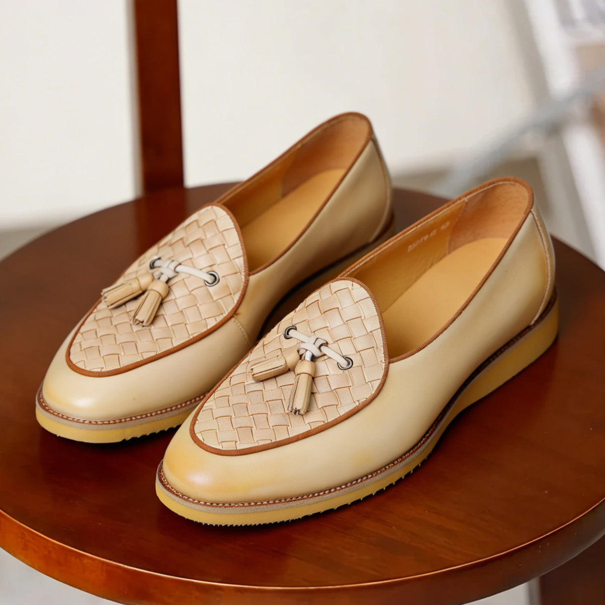 Men's Woven-Pattern Leather Tassel Dress Loafers
