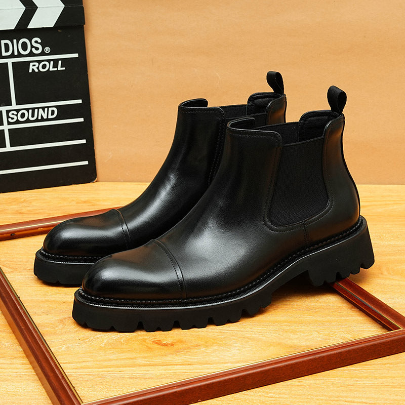 Men's Cap Toe Lug Sole Leather Chelsea Boots - Slip-On