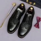 Men's Chunky Lug Sole Wingtip Brogue Leather Derby Shoes