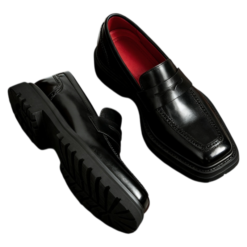 Men's Minimalist Square Toe Thick Sole Leather Loafers