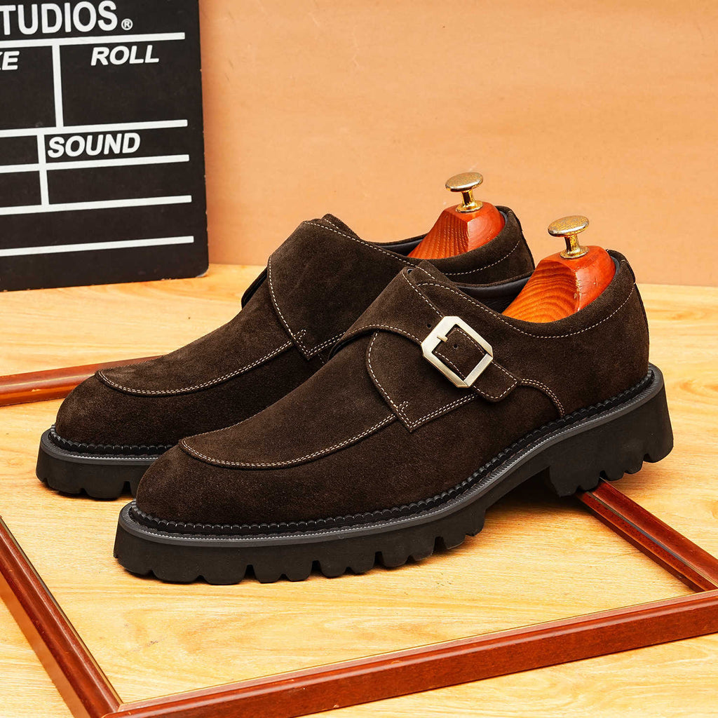 Men's Pointed Toe Suede Single Monk Strap Formal Shoes