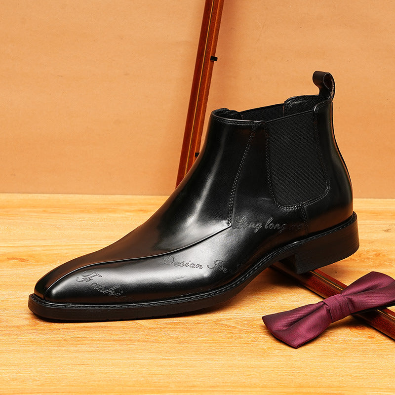 Men's Calligraphy Script Pointed Leather Chelsea Boots