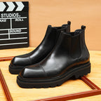 Men's Thick Sole Cap Toe Leather Chelsea Boots - Slip-On