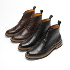 Wingtip Brogue Leather Back-Zip Lace-Up Boots for Men