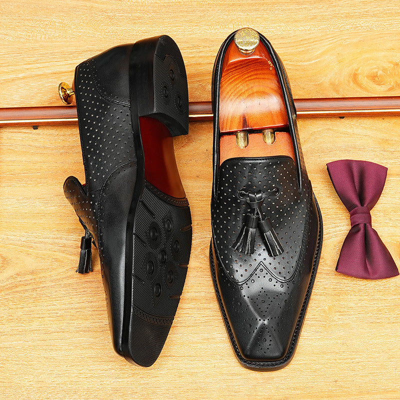 Men's Engraved-Style Leather Tassel Dress Loafers