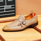 Men's Croc Embossed Tassel Buckle Leather Loafers