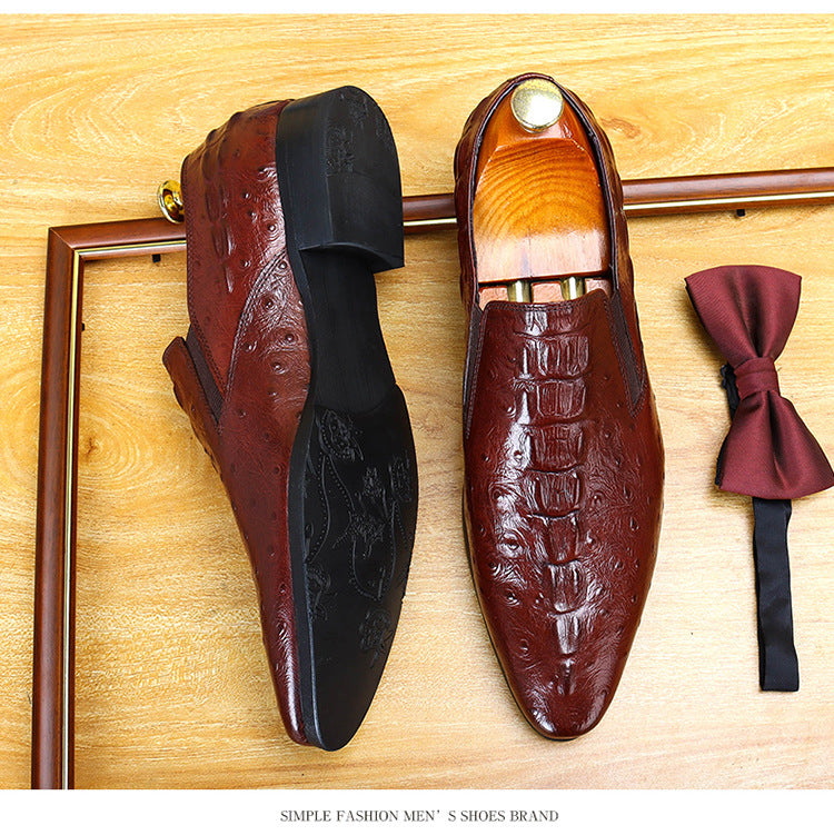 Men's Crocodile Embossed Pointed Toe Dress Loafers