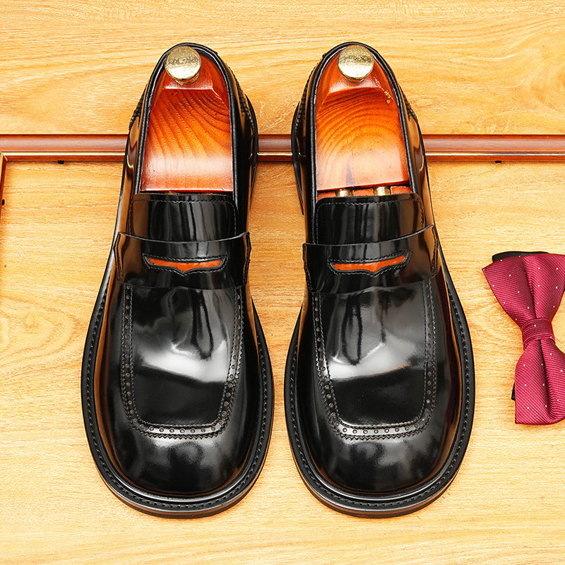 Men's Glossy Round Toe Slip-On Leather Formal Shoes