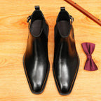 Men's Pointed Toe Buckle Leather Slip-On Chelsea Boots