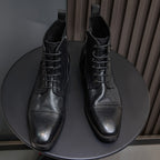 Cap Toe Leather Side-Zip Lace-Up Boots for Men