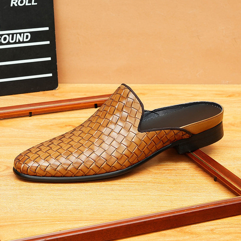 Men's Woven Leather Closed-Toe Mule Loafers