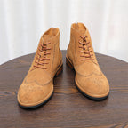Wingtip Brogue Suede Back-Zip Lace-Up Boots for Men