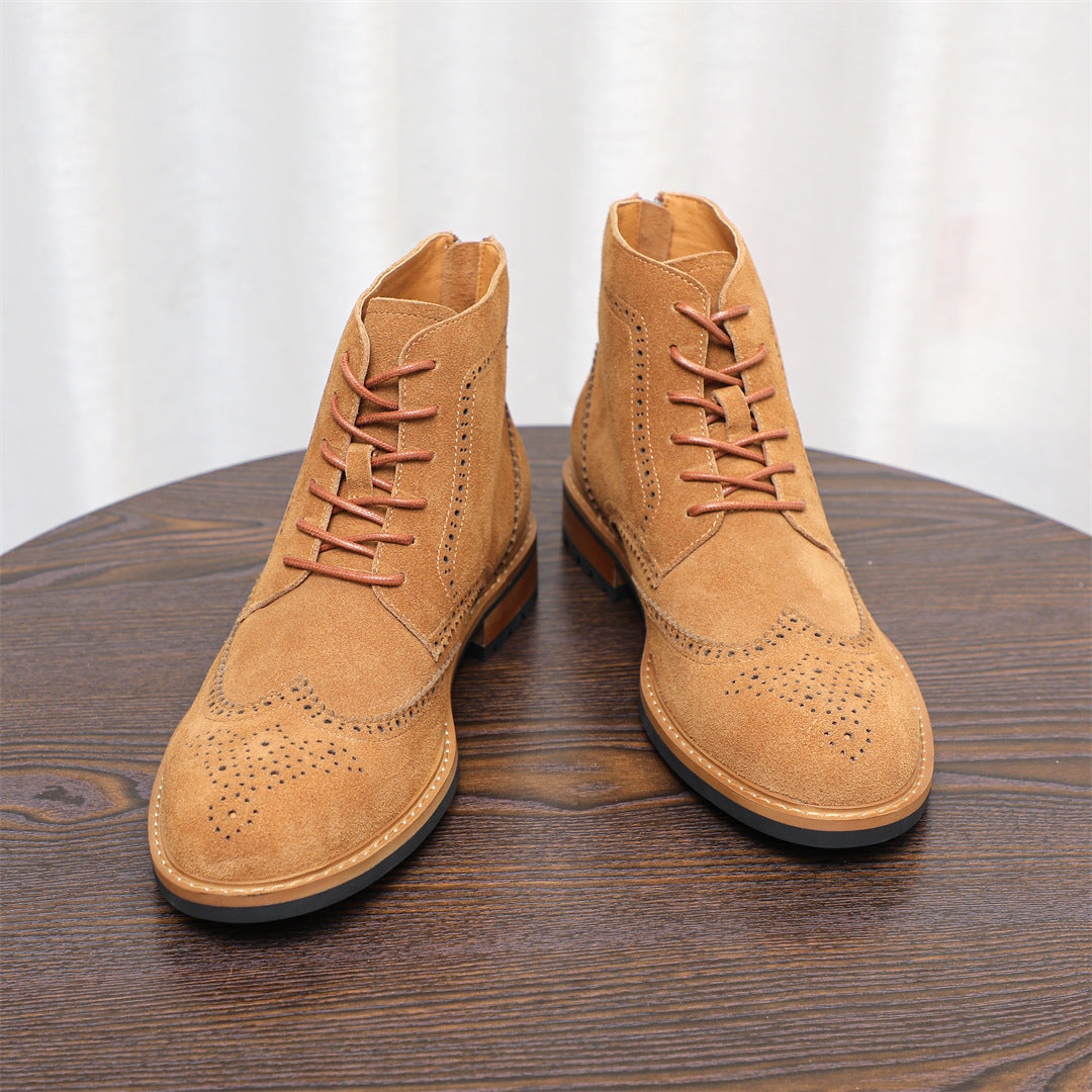 Wingtip Brogue Suede Back-Zip Lace-Up Boots for Men