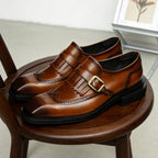 Men's Square Toe Single Monk Strap Leather Formal Shoes