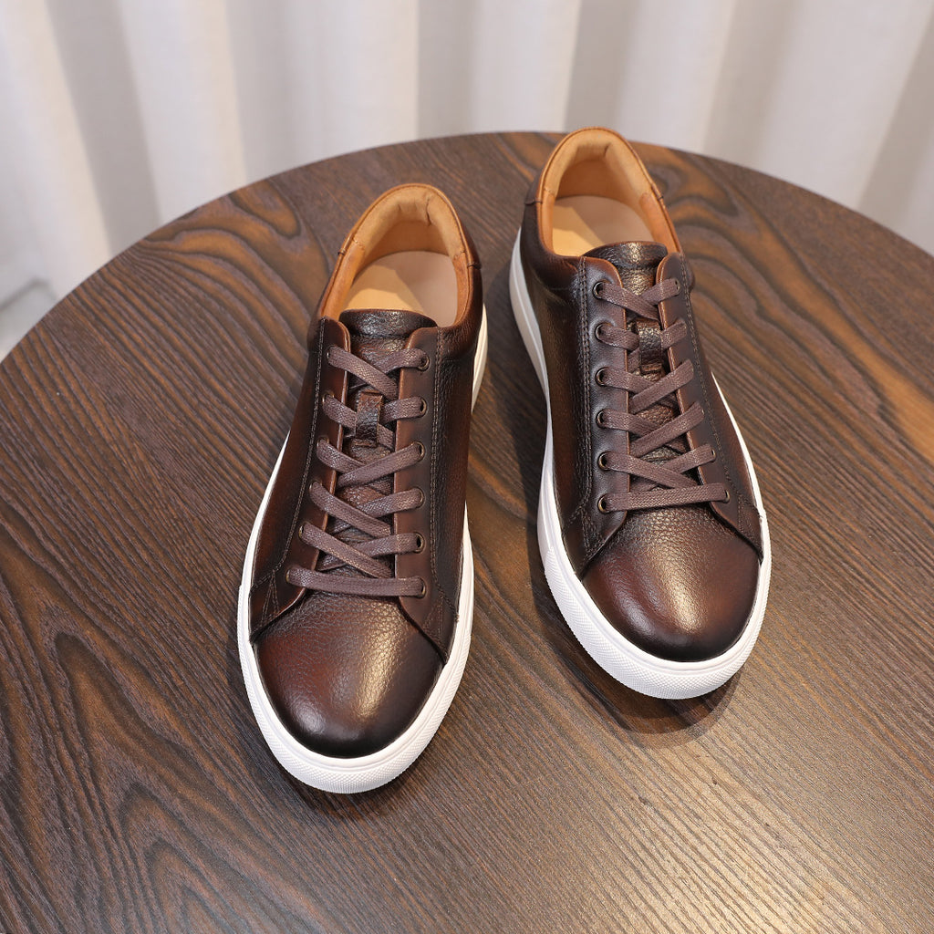 Men's Premium Pebbled Leather Burnished Sneakers
