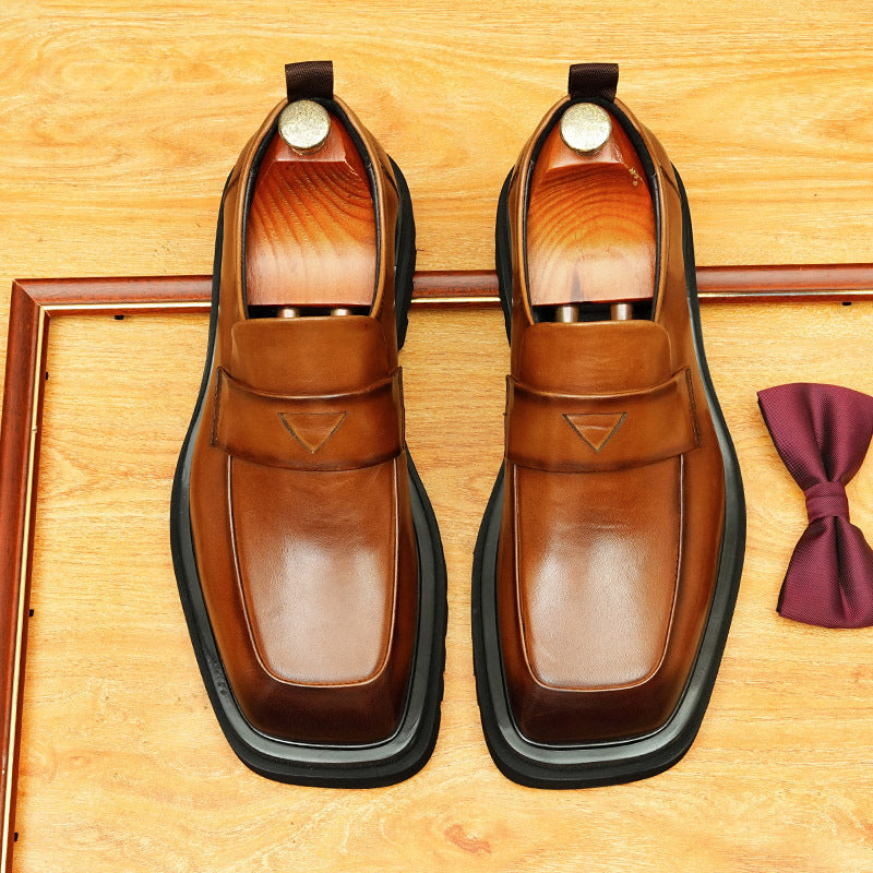 Men's Square Toe Chunky Sole Leather Loafers